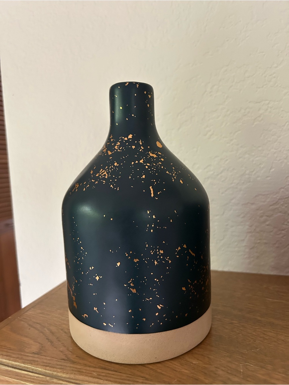 Hearth & Hand Black Ceramic Vase with Gold Speckle and Tan Base
